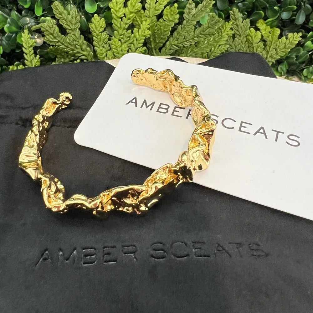 New Amber Sceats Emery Cuff Bracelet | Gold | Modern Textured | 24k Gold Plated